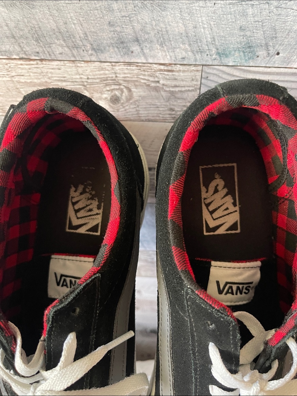 Vans Black Skate Sneakers with Red Plaid Lining - Picture 3 of 9